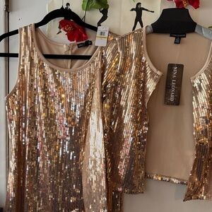 Gold Sequin Sleeveless Dress and Top Set